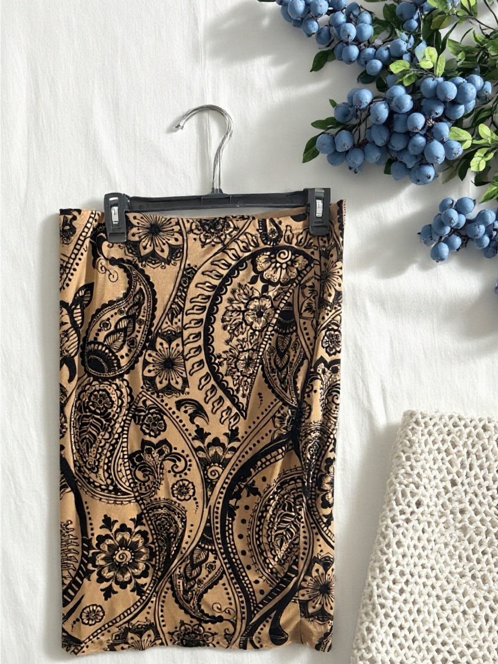 Macy's Black Paisley Print Pencil Skirt on Tan Base